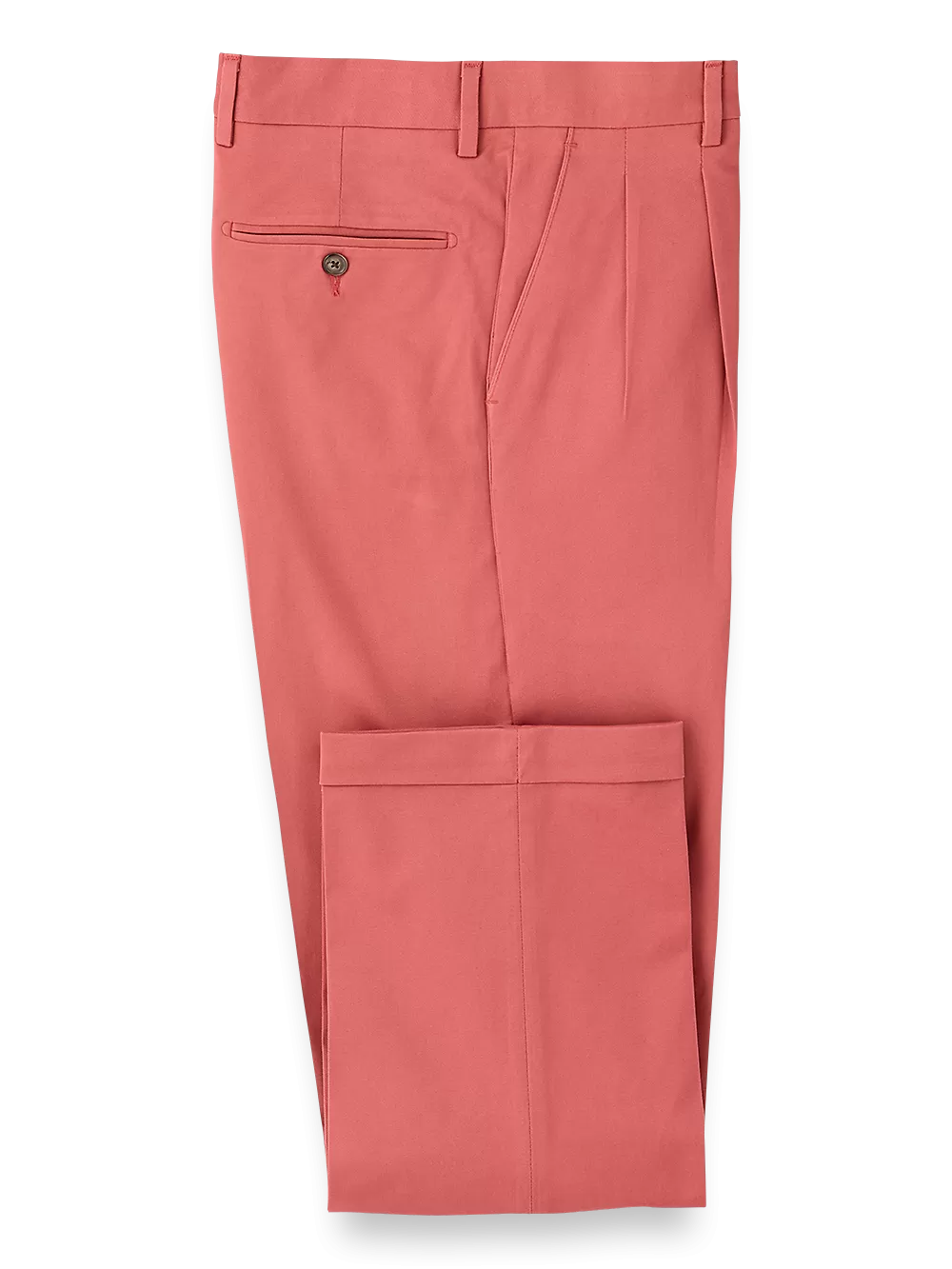 Classic Fit Cotton Stretch Twill Pleated Pants - Rose