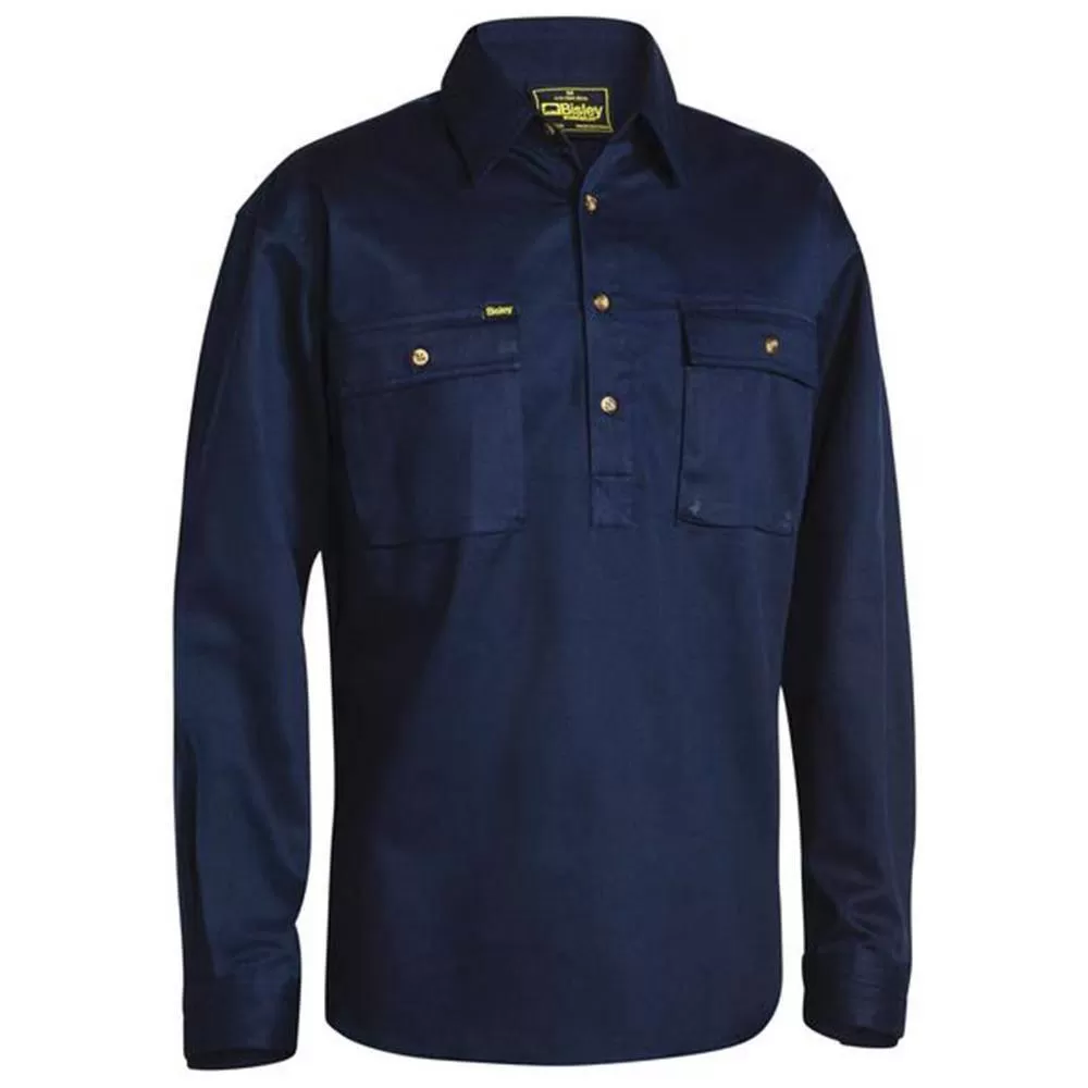 Closed Front Cotton Drill Long Sleeve Shirt