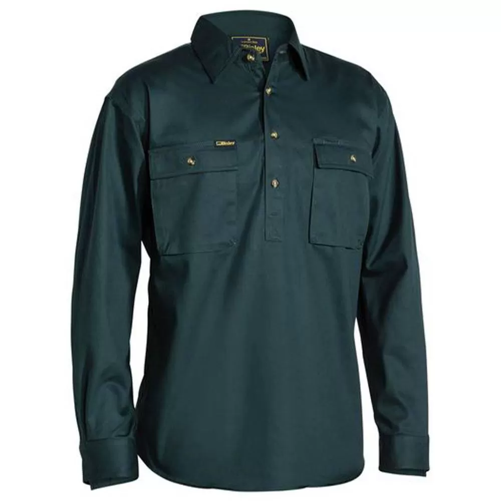 Closed Front Cotton Drill Long Sleeve Shirt