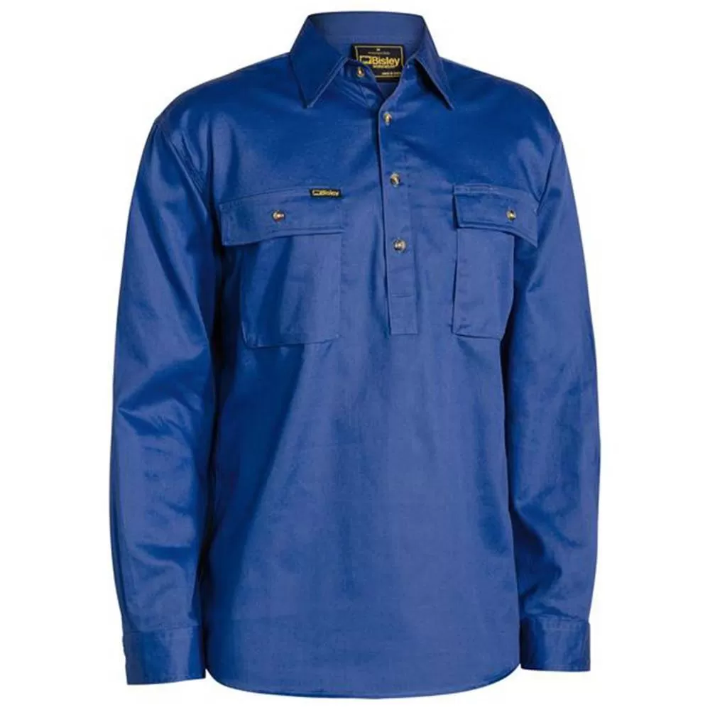 Closed Front Cotton Drill Long Sleeve Shirt