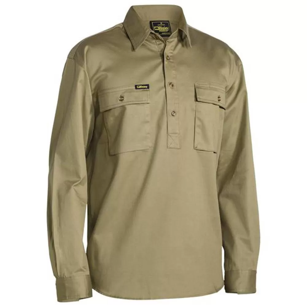 Closed Front Cotton Drill Long Sleeve Shirt