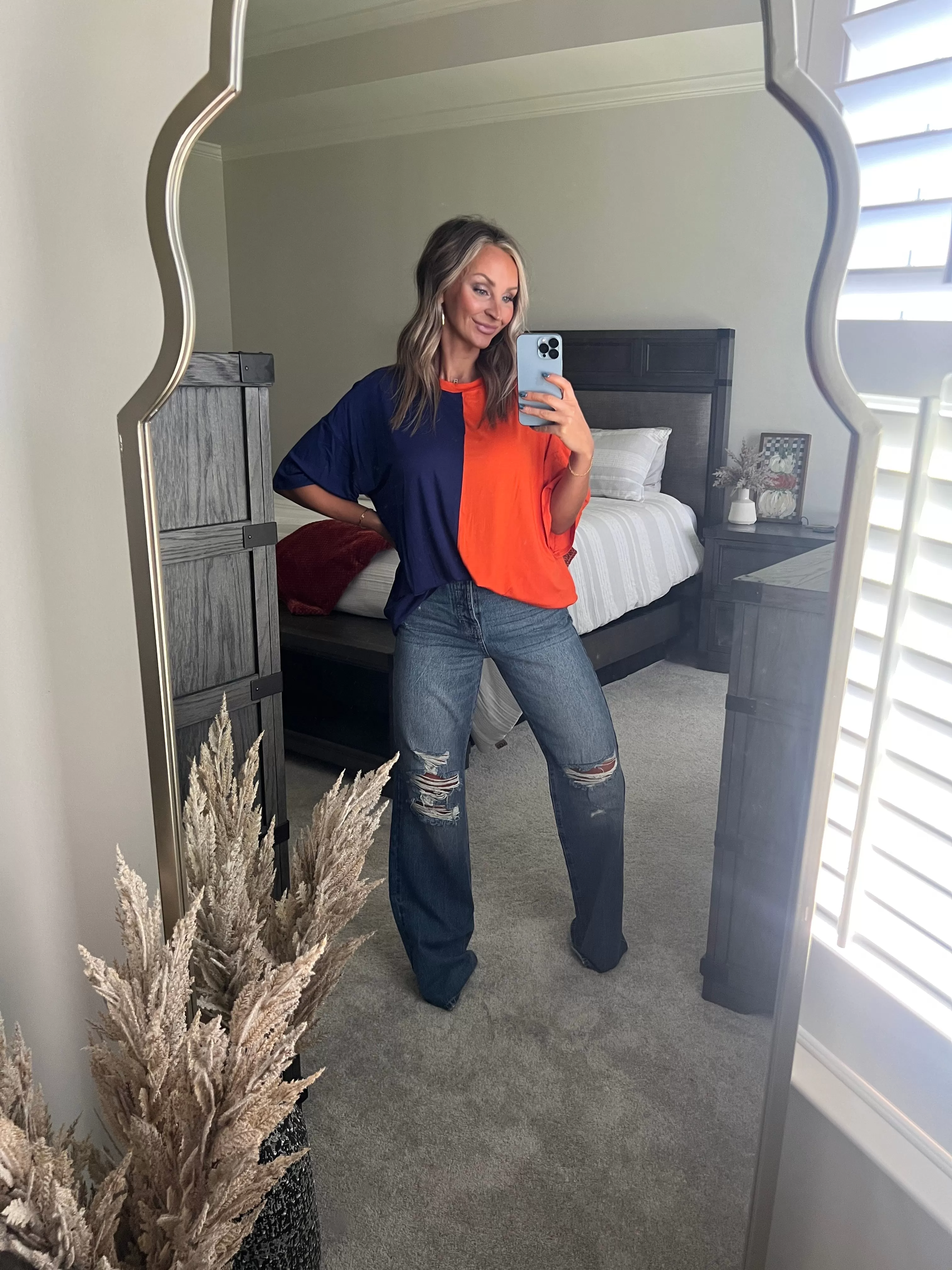 Color Block Top// Navy Orange