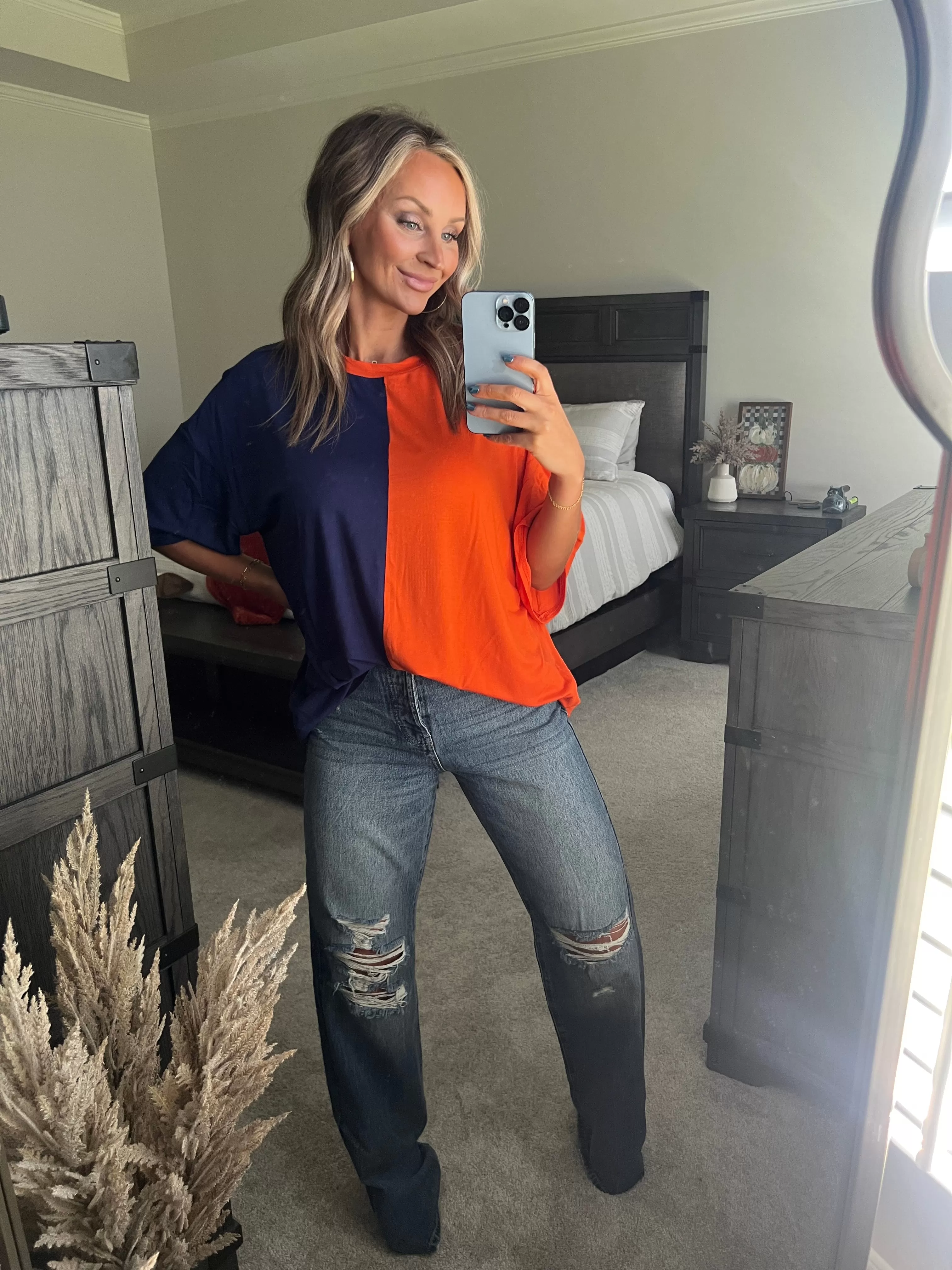 Color Block Top// Navy Orange