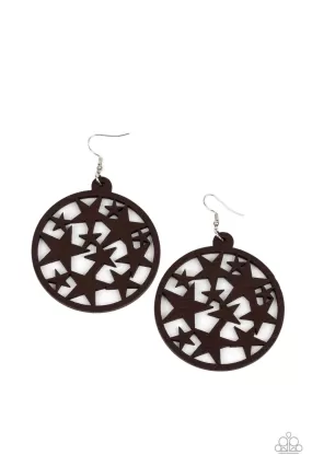 Cosmic Paradise Brown Wood Earrings - Paparazzi Accessories