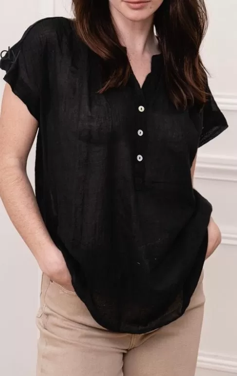 Cotton short sleeve blouse with mother of Pearl nitro