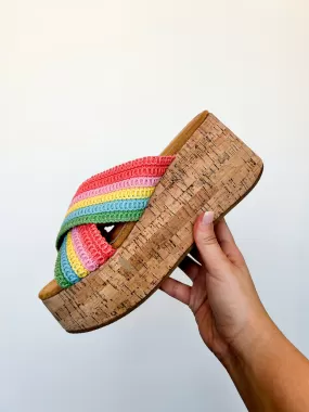 Crossover Cork Heel Sandals- Multi