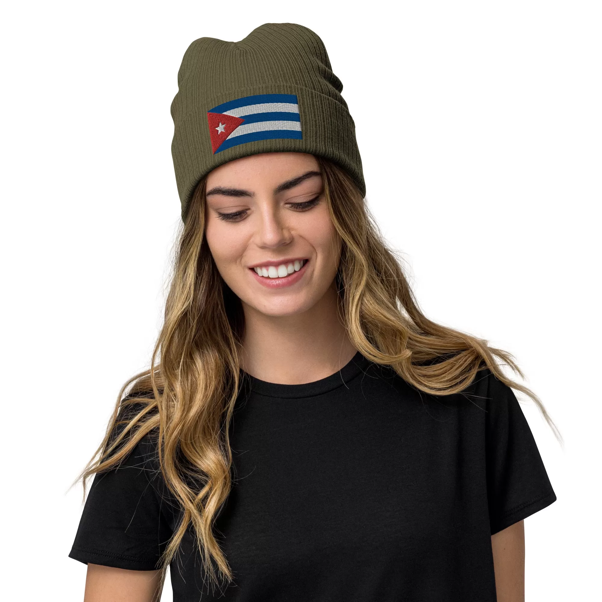 Cuban Clothing Style With Cuba Ribbed Knit Beanie / Premium Quality With Embroidered Cuba Flag / 8 Colors / Recycled Polyester