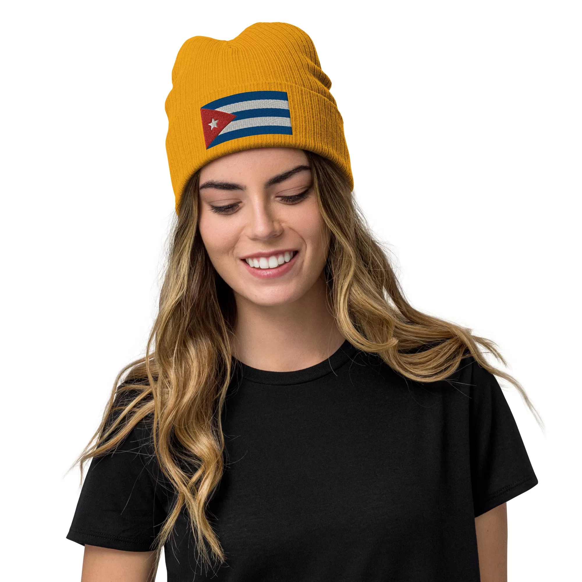 Cuban Clothing Style With Cuba Ribbed Knit Beanie / Premium Quality With Embroidered Cuba Flag / 8 Colors / Recycled Polyester