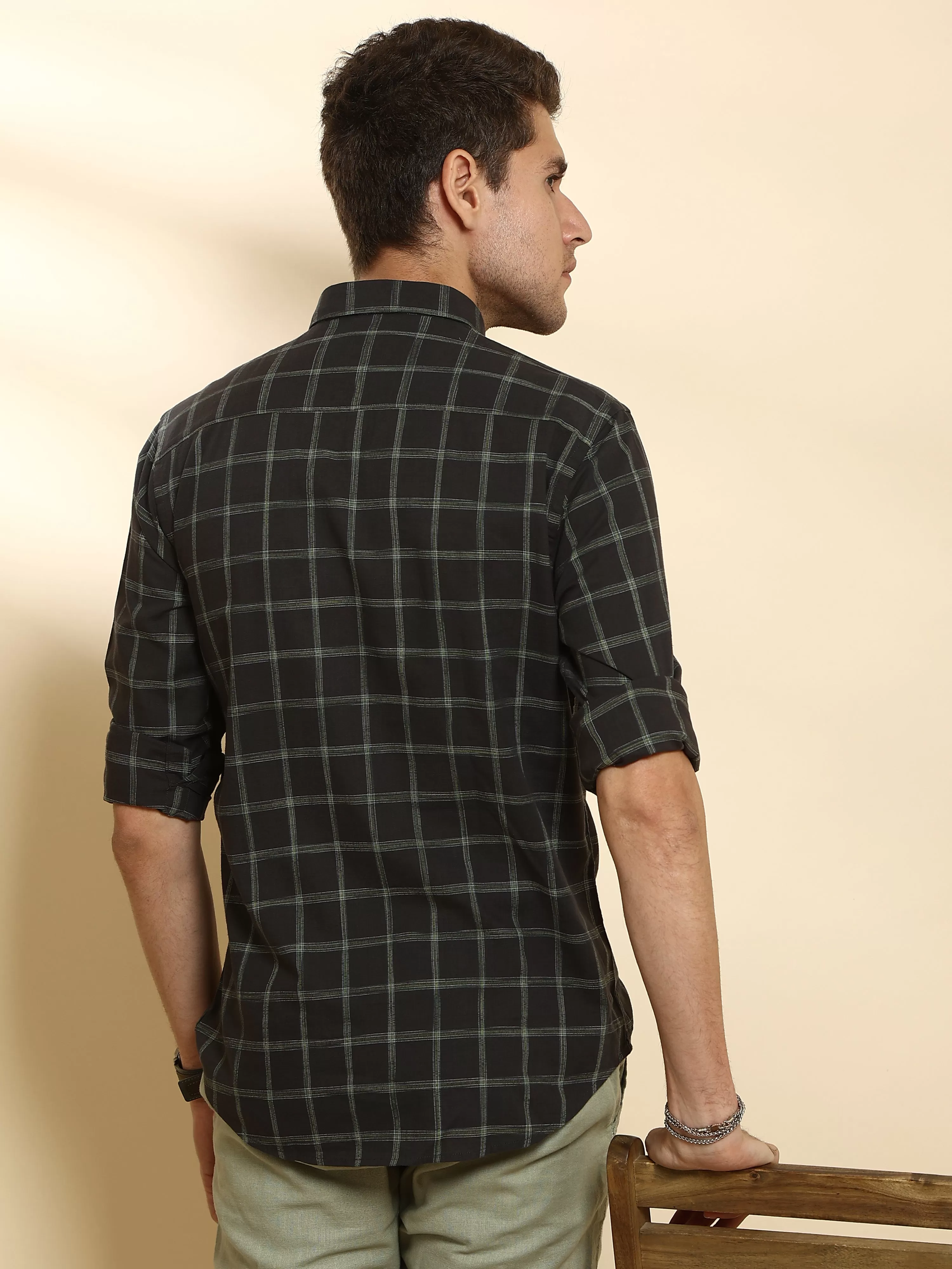 Dark Green Casual Full Sleeve Check Shirt