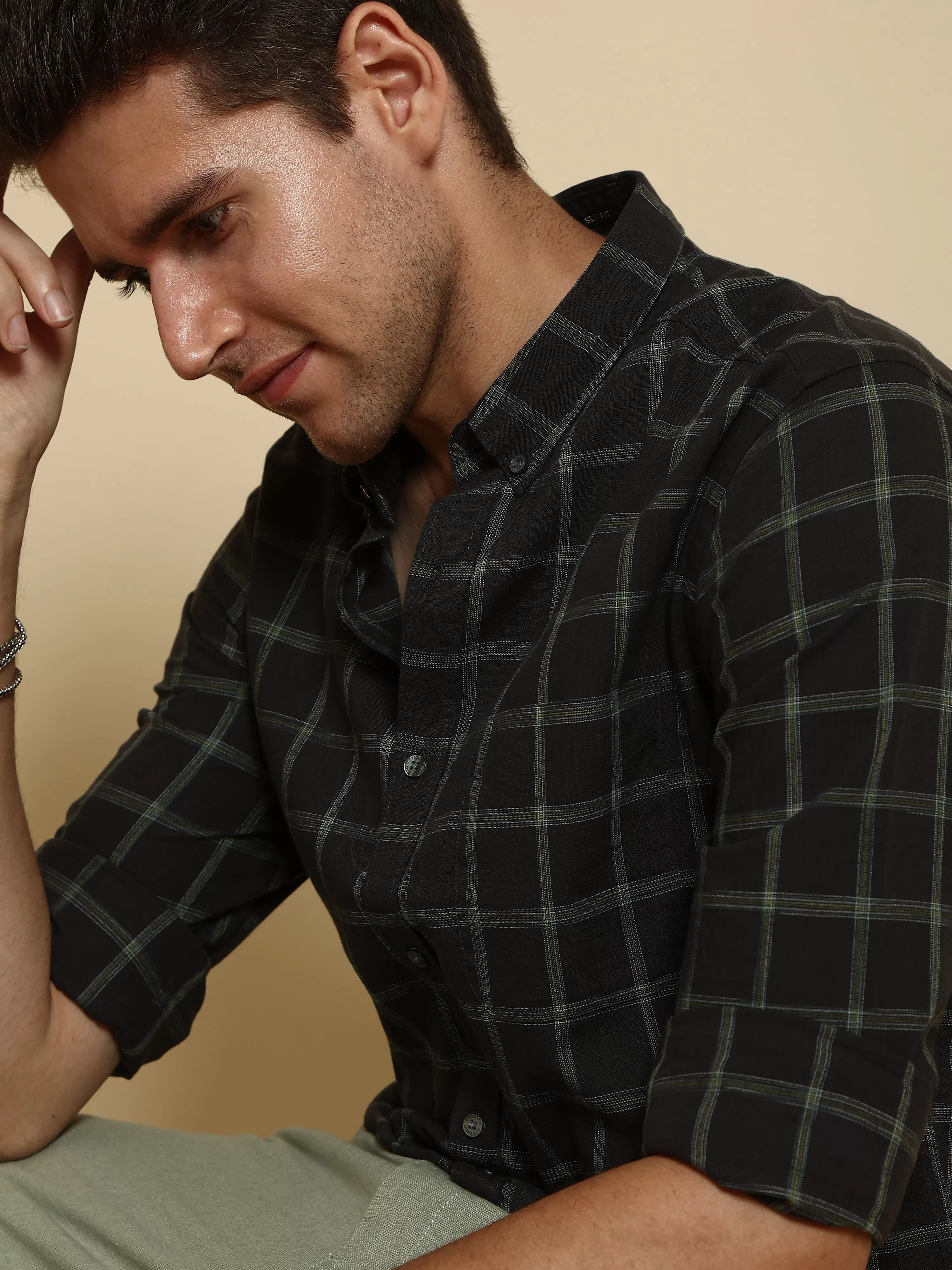 Dark Green Casual Full Sleeve Check Shirt