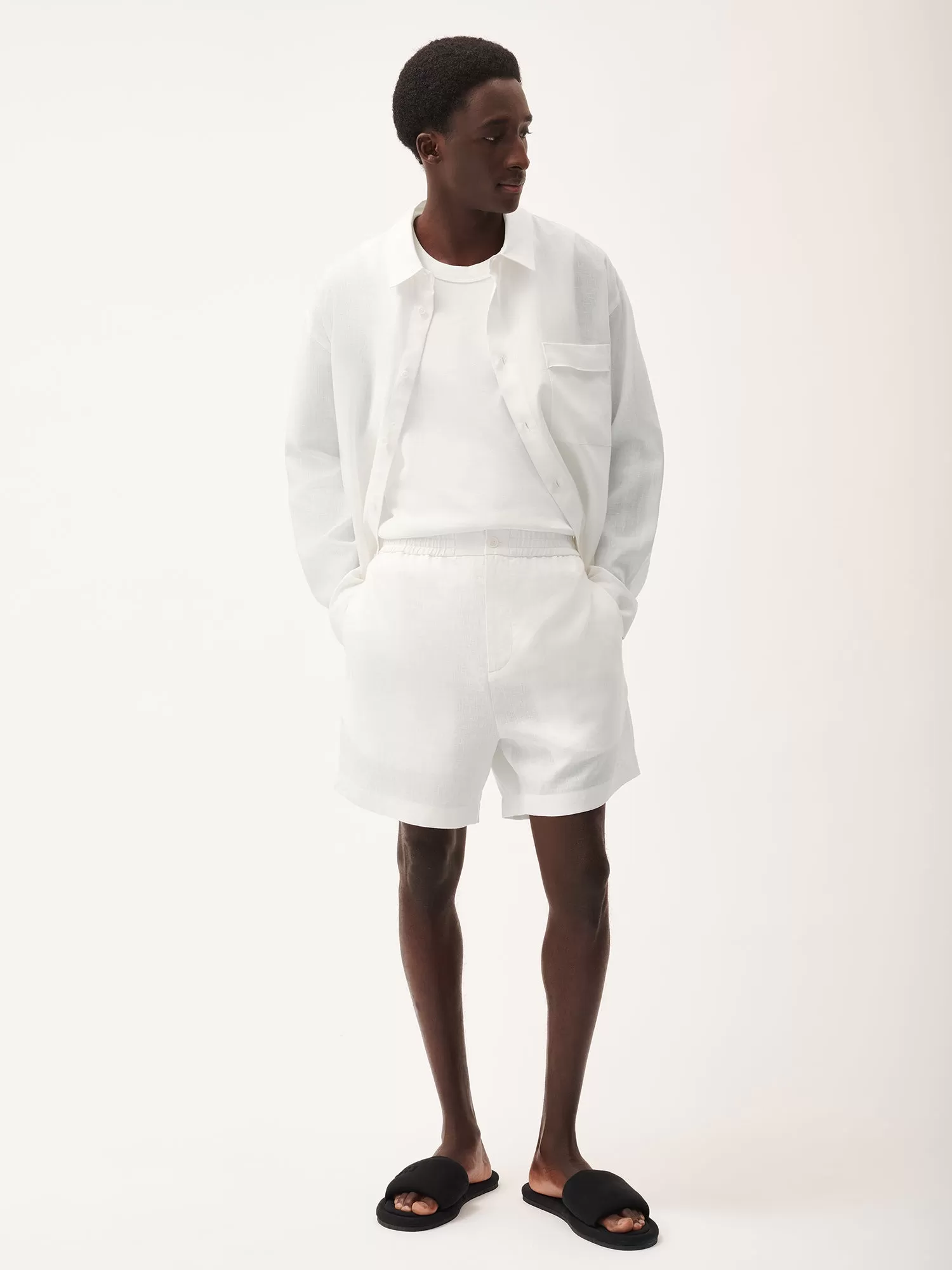 DNA Aloe Linen Mid Length Shorts—off-white