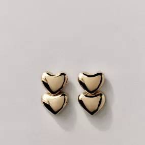 Dual Voluptuous Heart Earrings, Gold