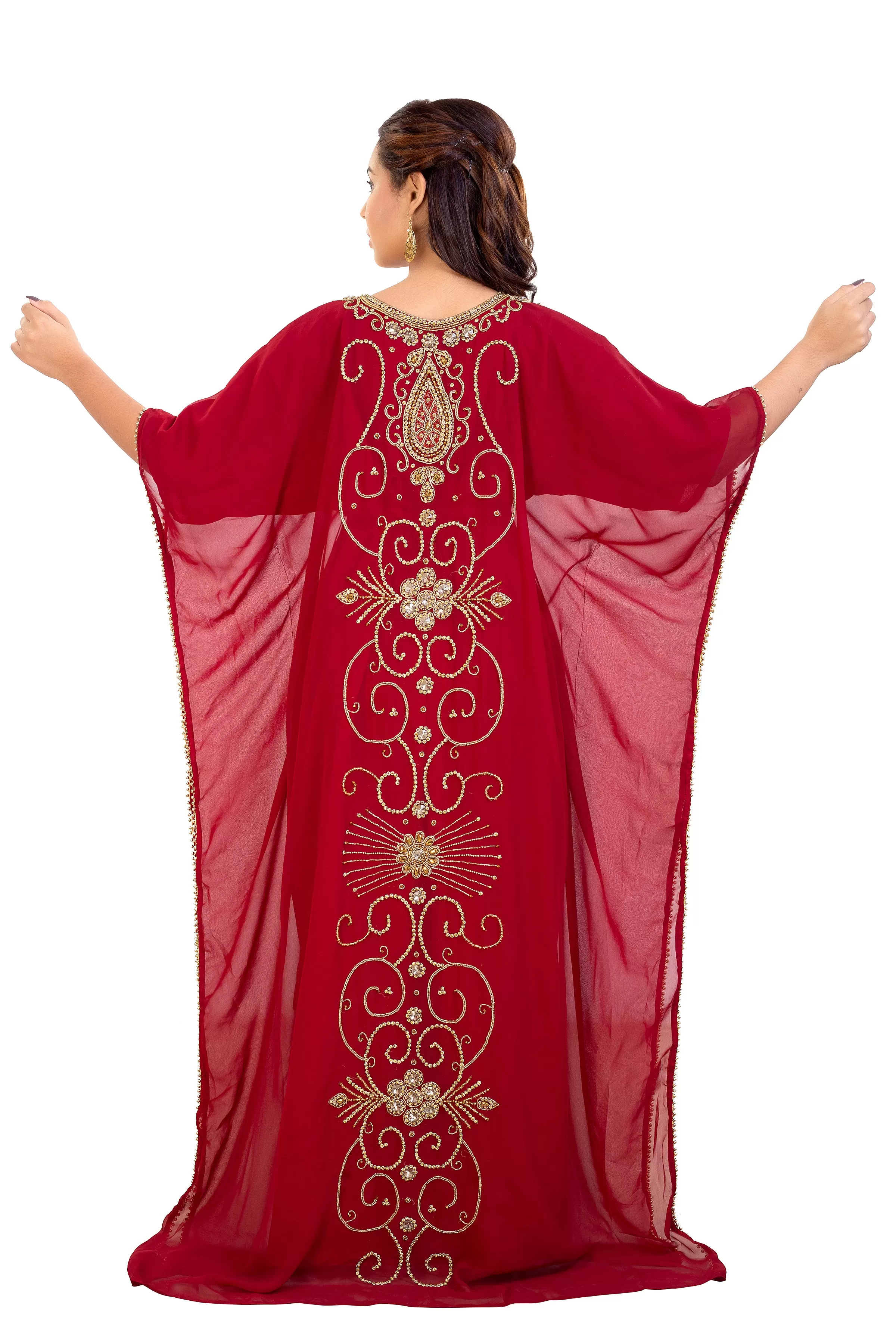 Dubai Kaftan With Intricately Embroidered Back Side of the Maxi