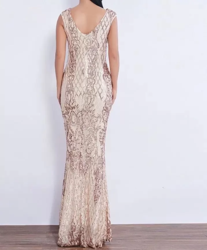 Effie Sleeveless Sequin Evening dress