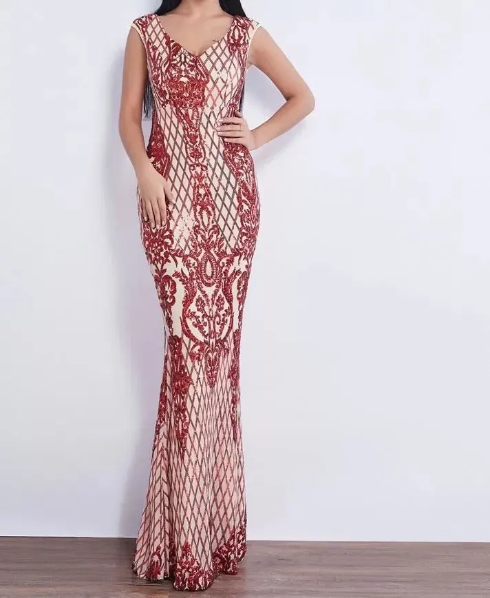 Effie Sleeveless Sequin Evening dress