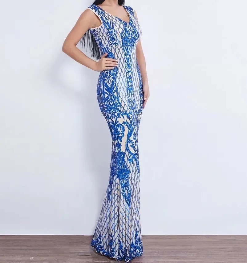 Effie Sleeveless Sequin Evening dress