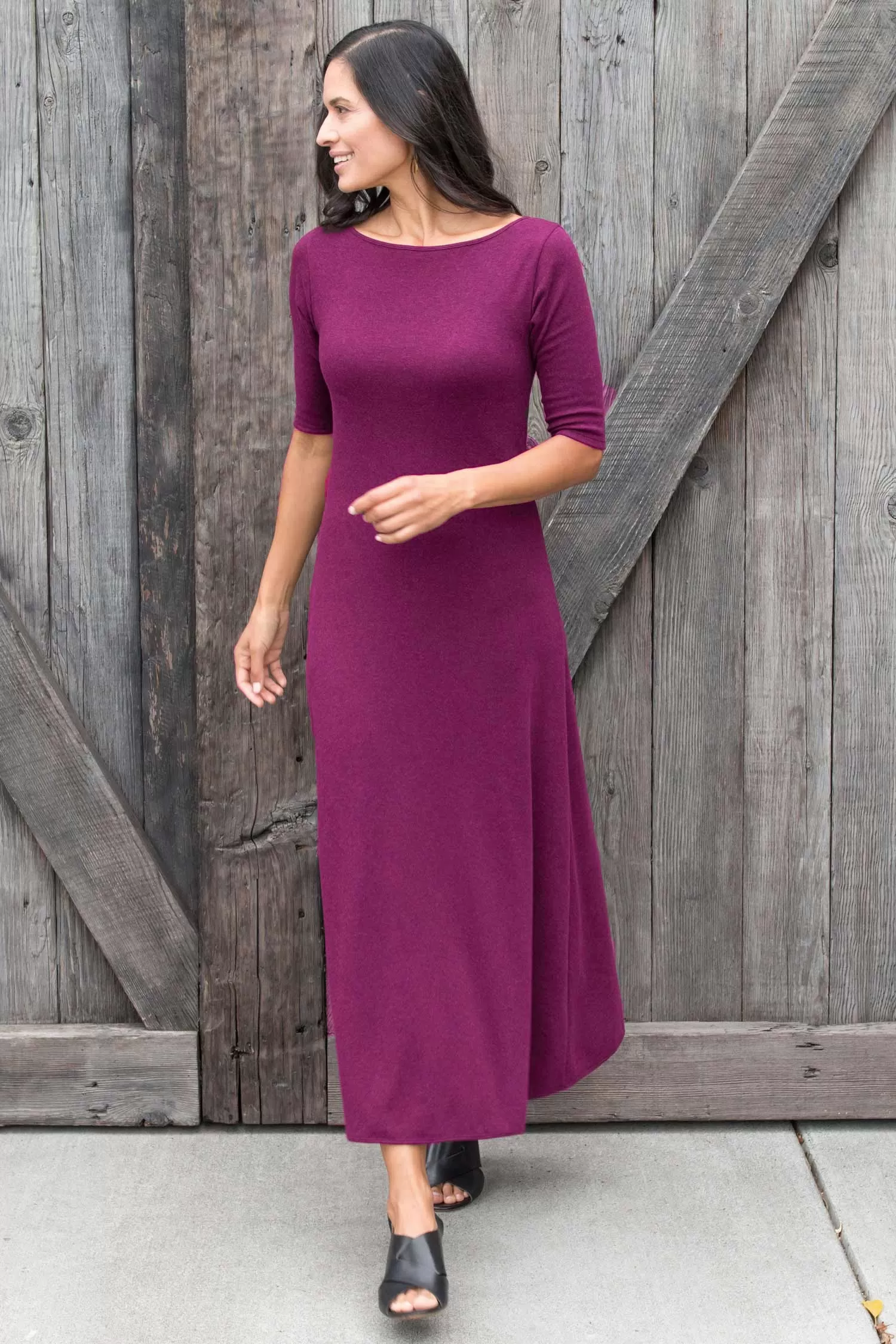 Elbow Sleeve Boatneck Dress