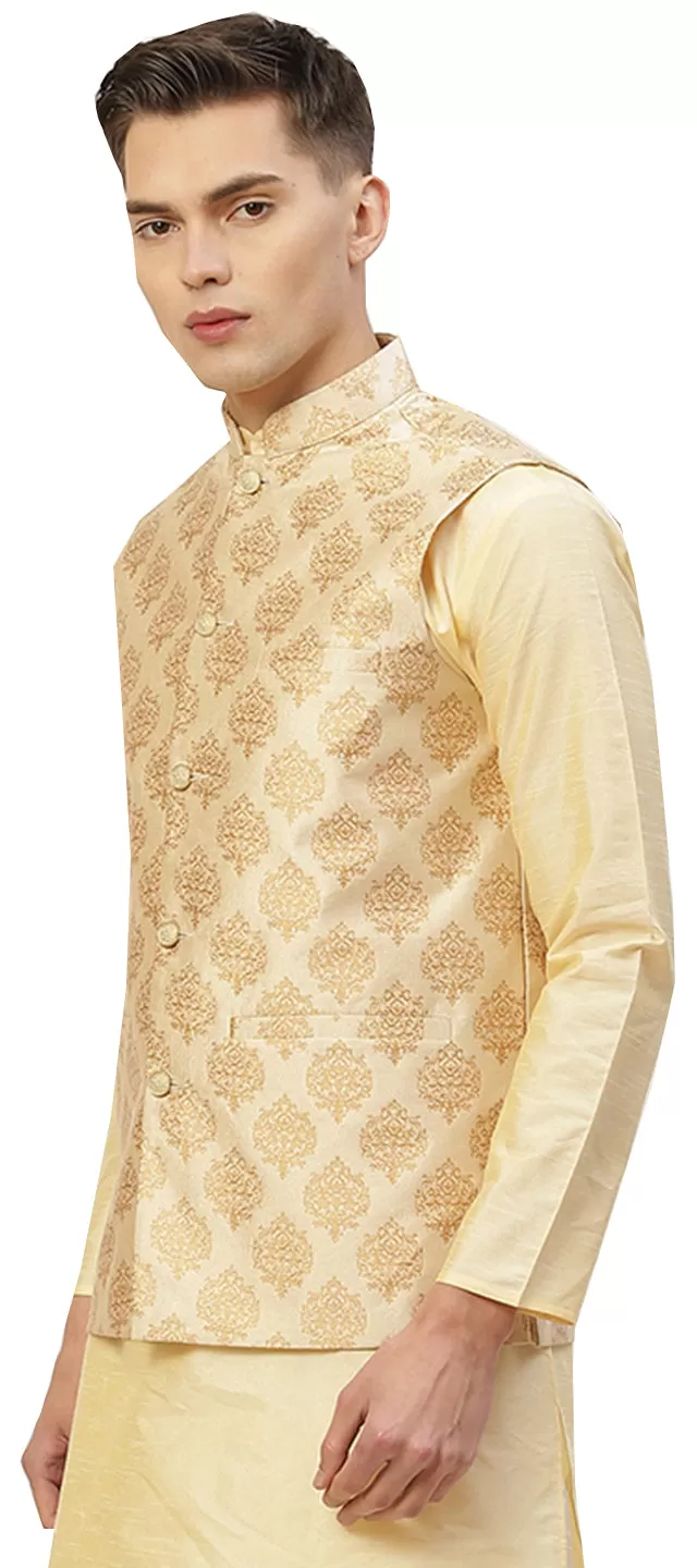 Elegant Cream Brocade Nehru Jacket for Men - Indian Style Vest