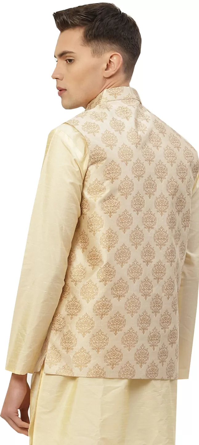 Elegant Cream Brocade Nehru Jacket for Men - Indian Style Vest