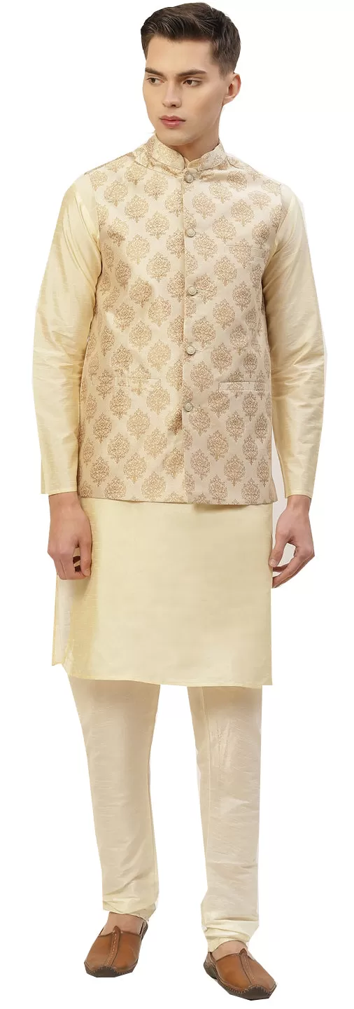 Elegant Cream Brocade Nehru Jacket for Men - Indian Style Vest