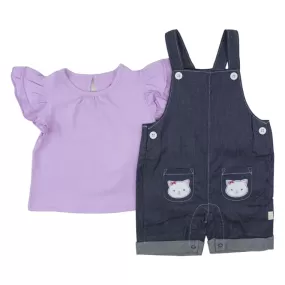 Elegant Kids 2 Pc Chambray Dungarees And T-Shirt Set - Kitty