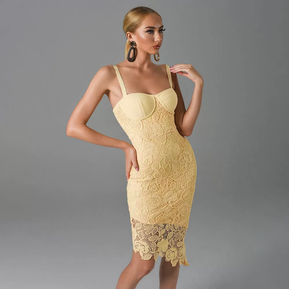 Elegant Lace Slim Bandage Midi Dress