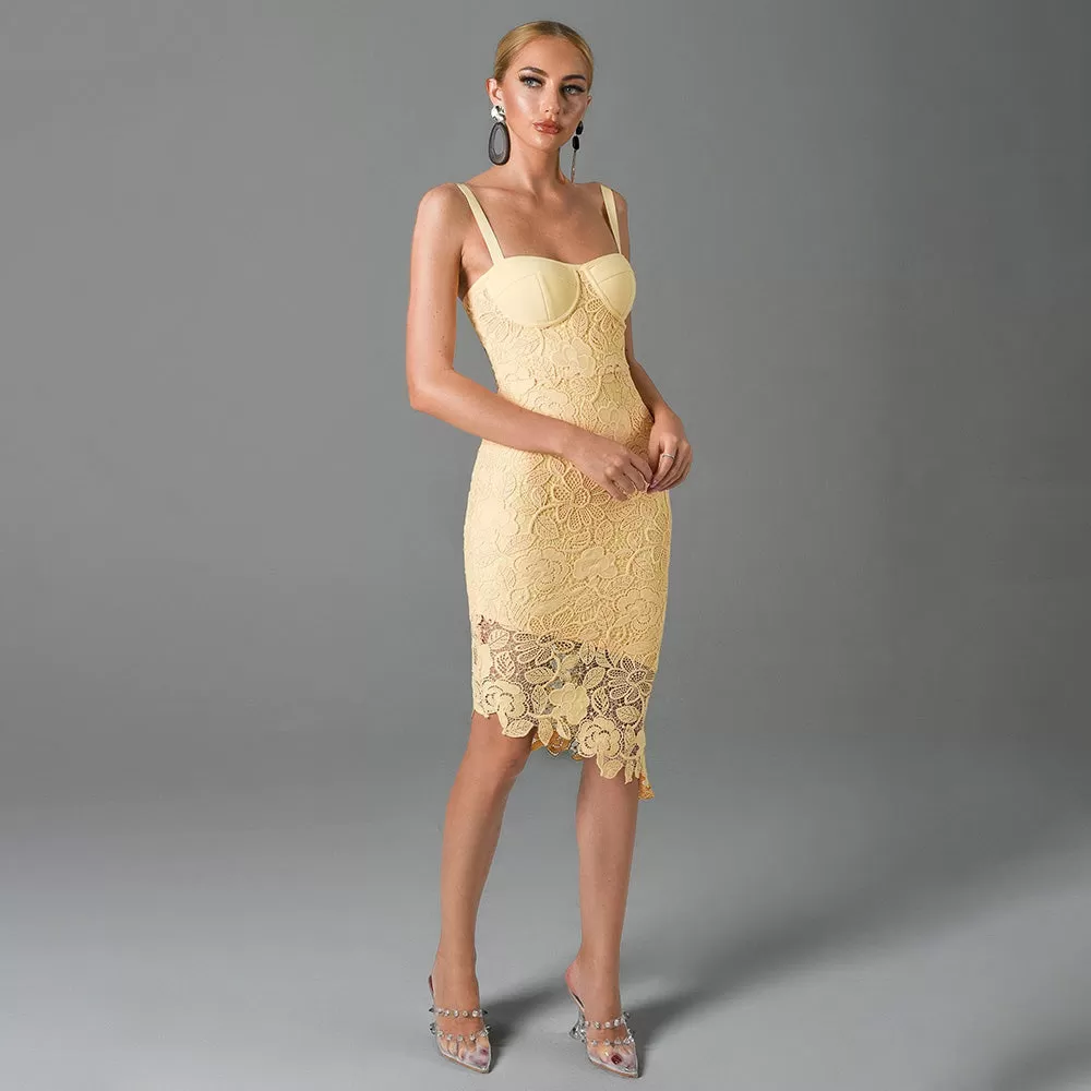 Elegant Lace Slim Bandage Midi Dress