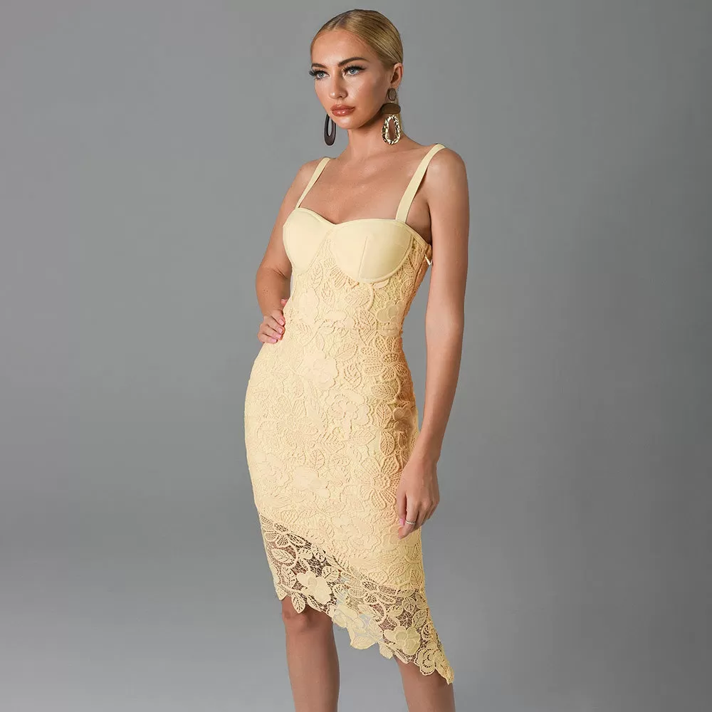 Elegant Lace Slim Bandage Midi Dress