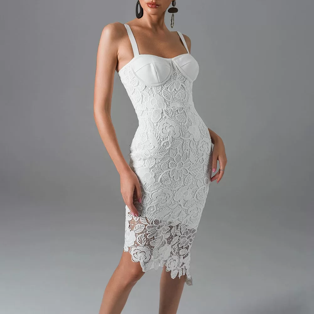 Elegant Lace Slim Bandage Midi Dress