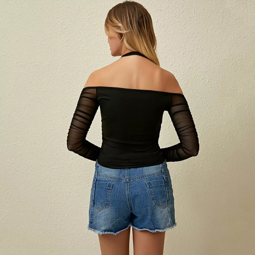 Elegant Sexy V-neck Mesh Crop Tops