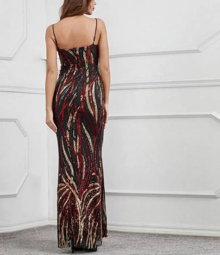 Elegant Strap Backless Sequin Maxi Dress