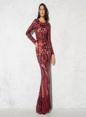 Elegant Vestido Full Sleeved Sequined Maxi Dress