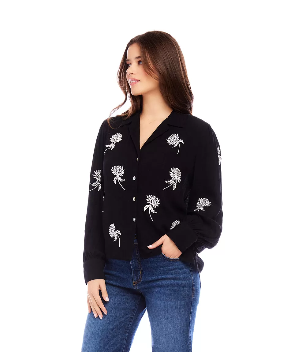 Embroidered Blouson Sleeve Top