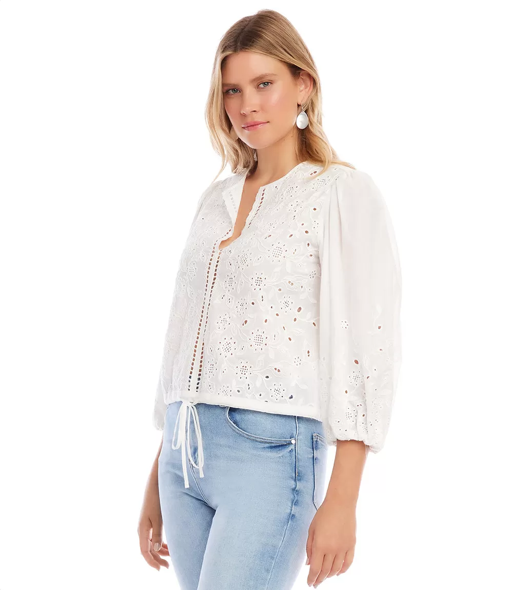 Embroidered Tie Waist Top