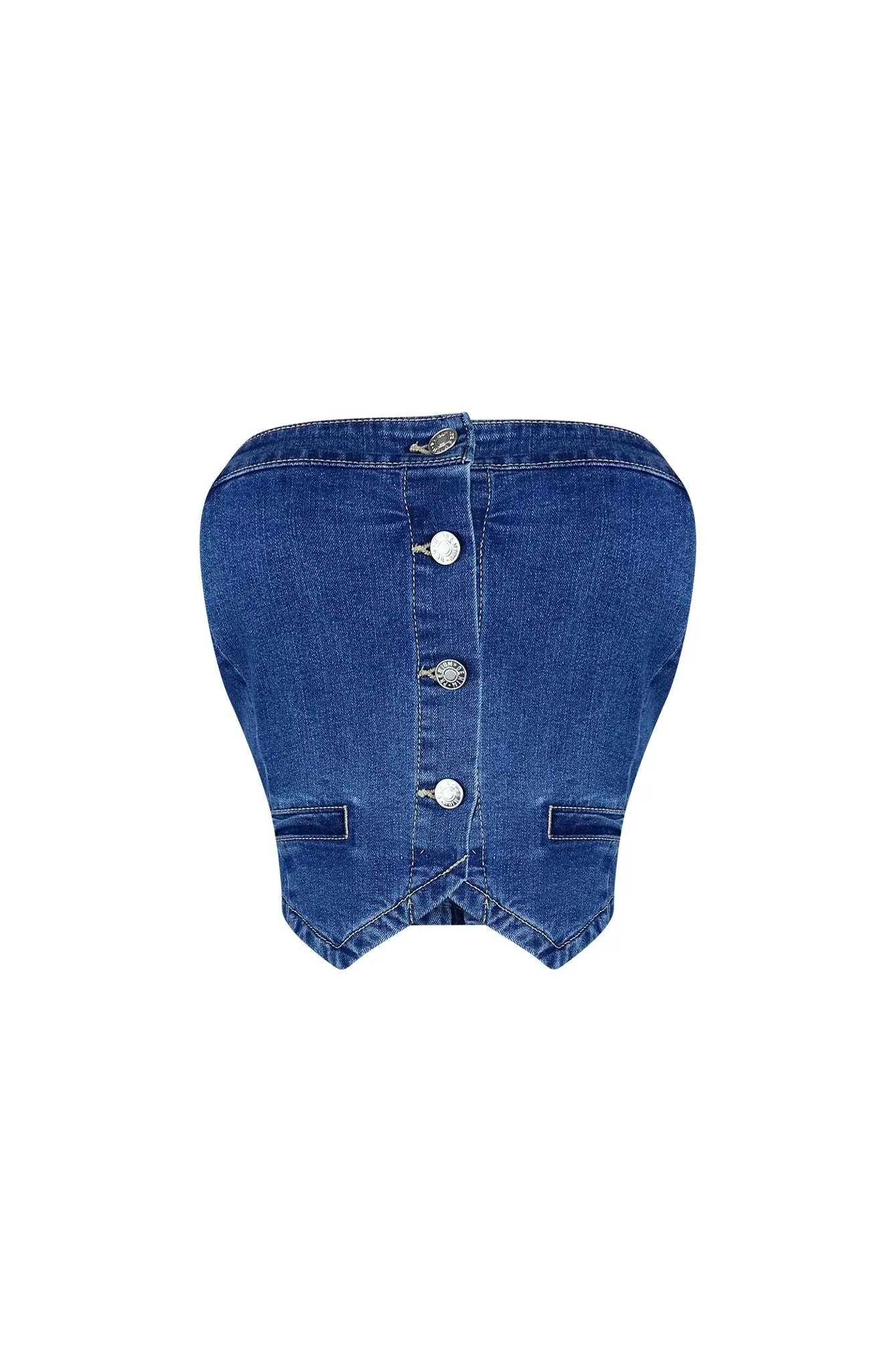 Falling Deep Button Down Denim Tube Top