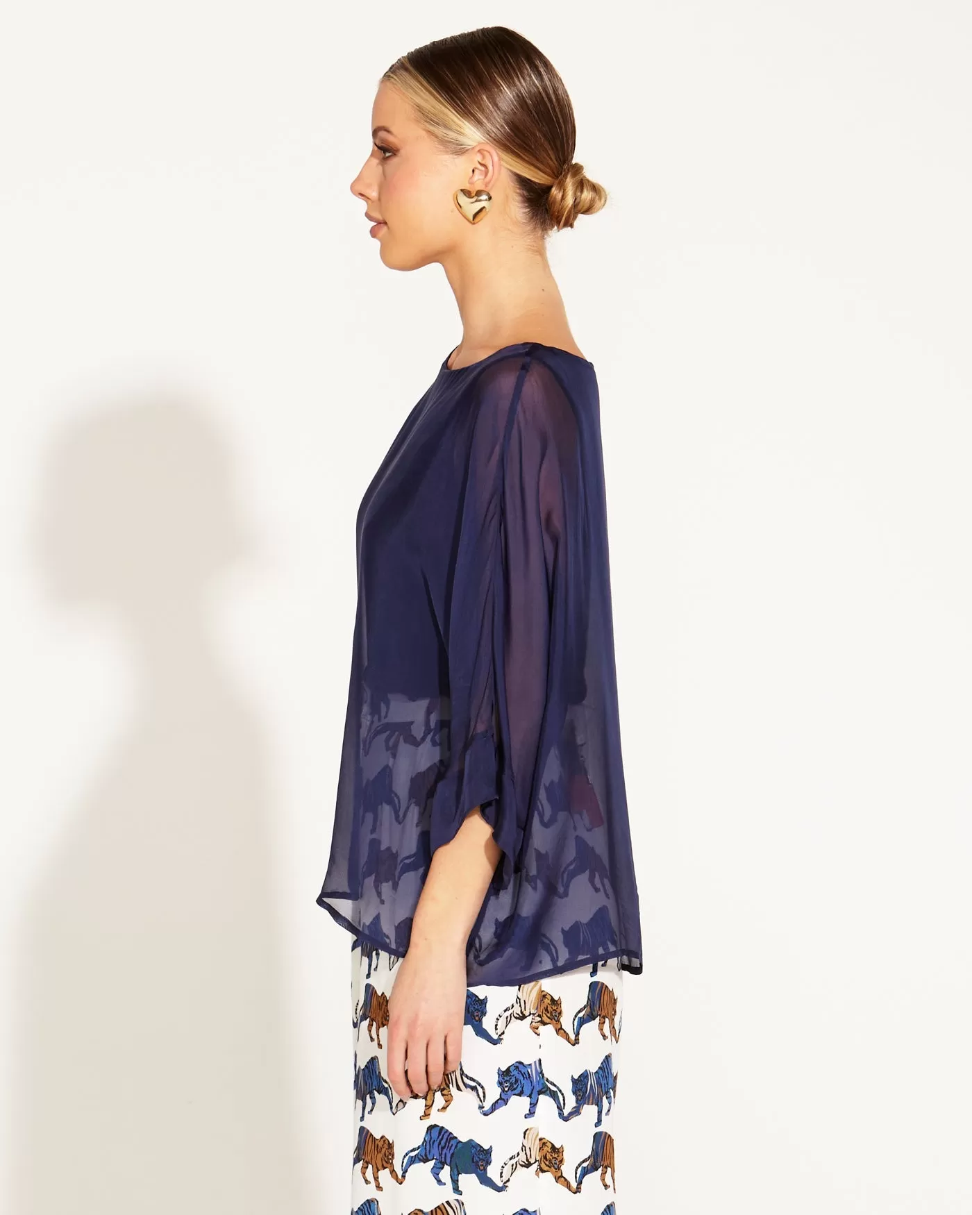 Fate   Becker Sunlight and Shadow Silk Top - Navy