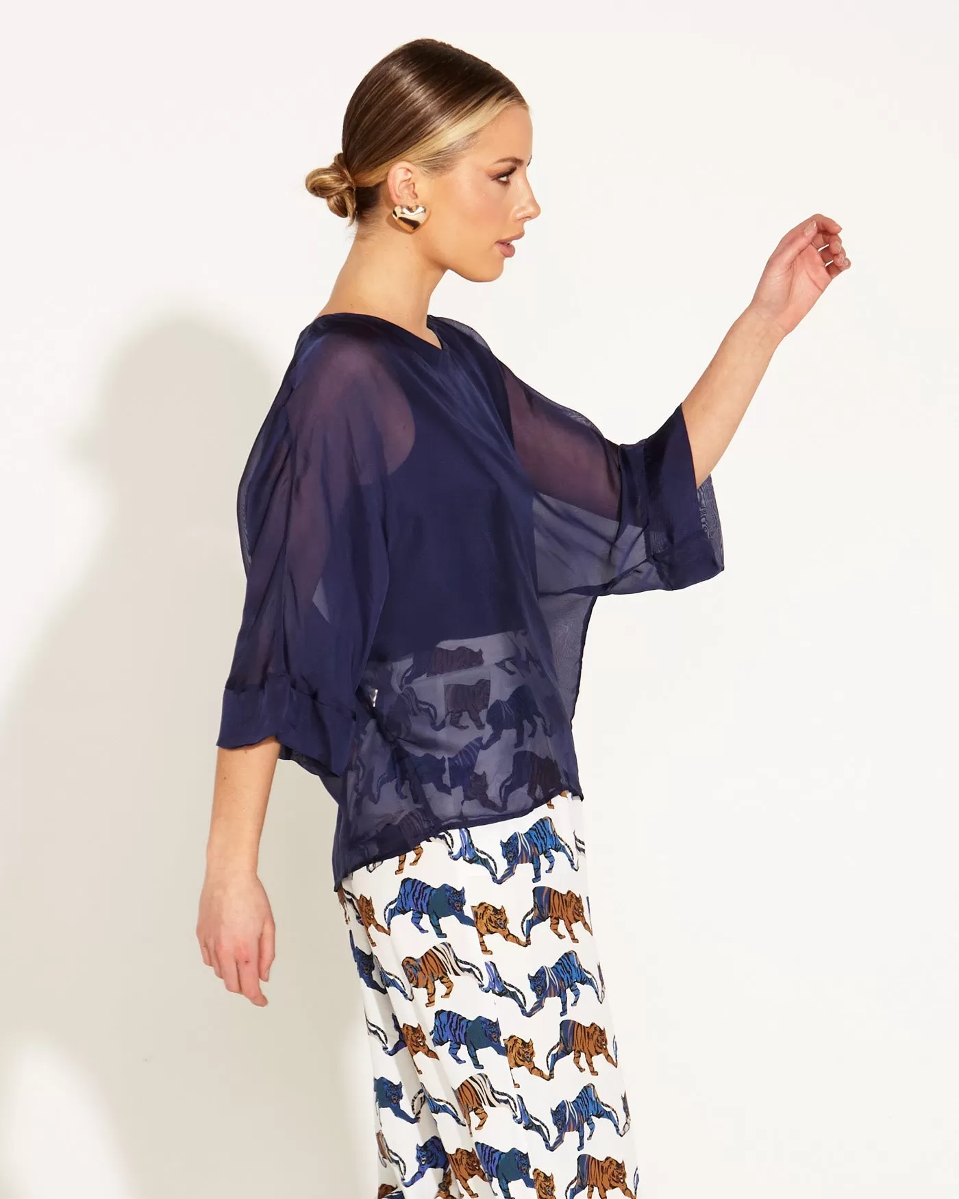 Fate   Becker Sunlight and Shadow Silk Top - Navy