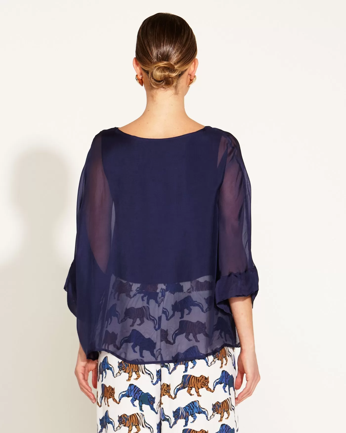 Fate   Becker Sunlight and Shadow Silk Top - Navy