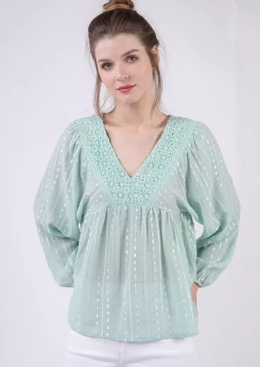 FINAL SALE - Puff Sleeve Embroidered Blouse - 2 Colors!