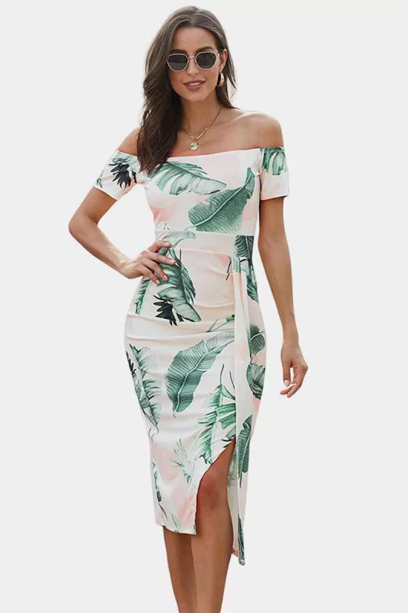 Floral Off Shoulder Slit Wrap Dress