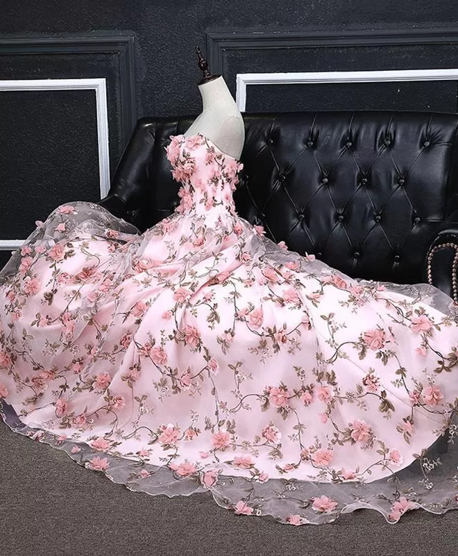 Floral Pink Prom Dress Cheap A Line Sweetheart Prom Dress #ER401