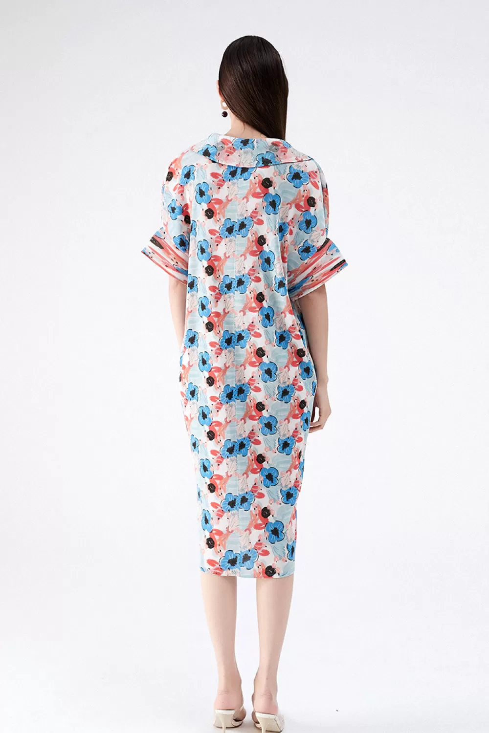 Floral Pleated Tie Waist Shirt Dress