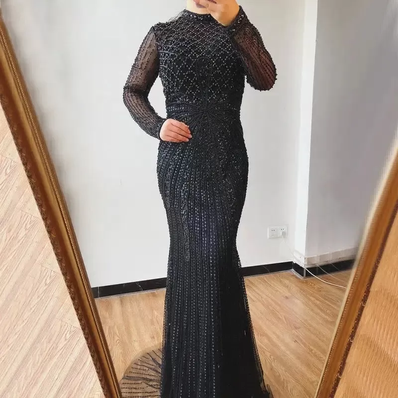 Florence - Beaded Long Dress In Black