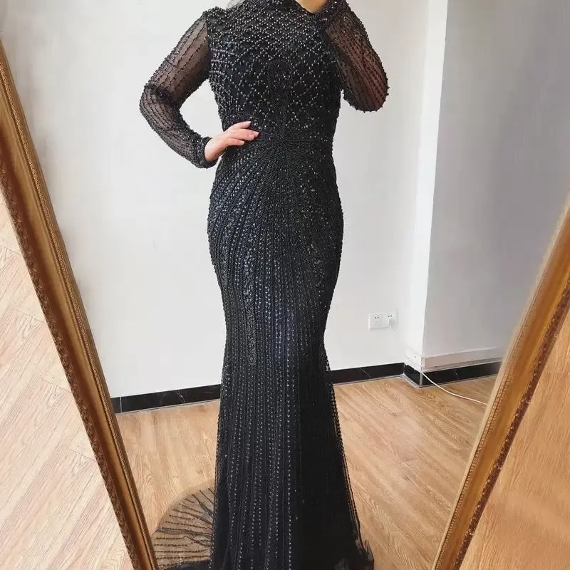 Florence - Beaded Long Dress In Black