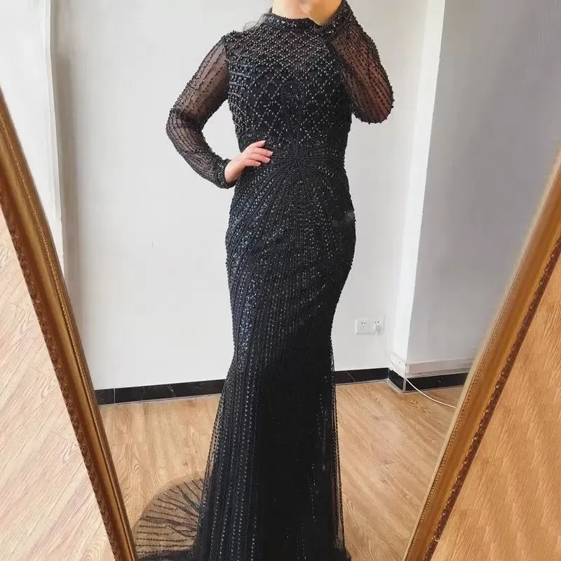 Florence - Beaded Long Dress In Black