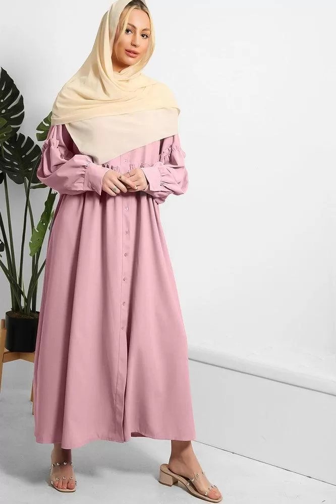 Frilled Details Modest Shirt Dress