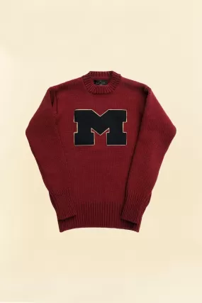 Fullcount Husk Wool Letterman School Sweater - Burgundy