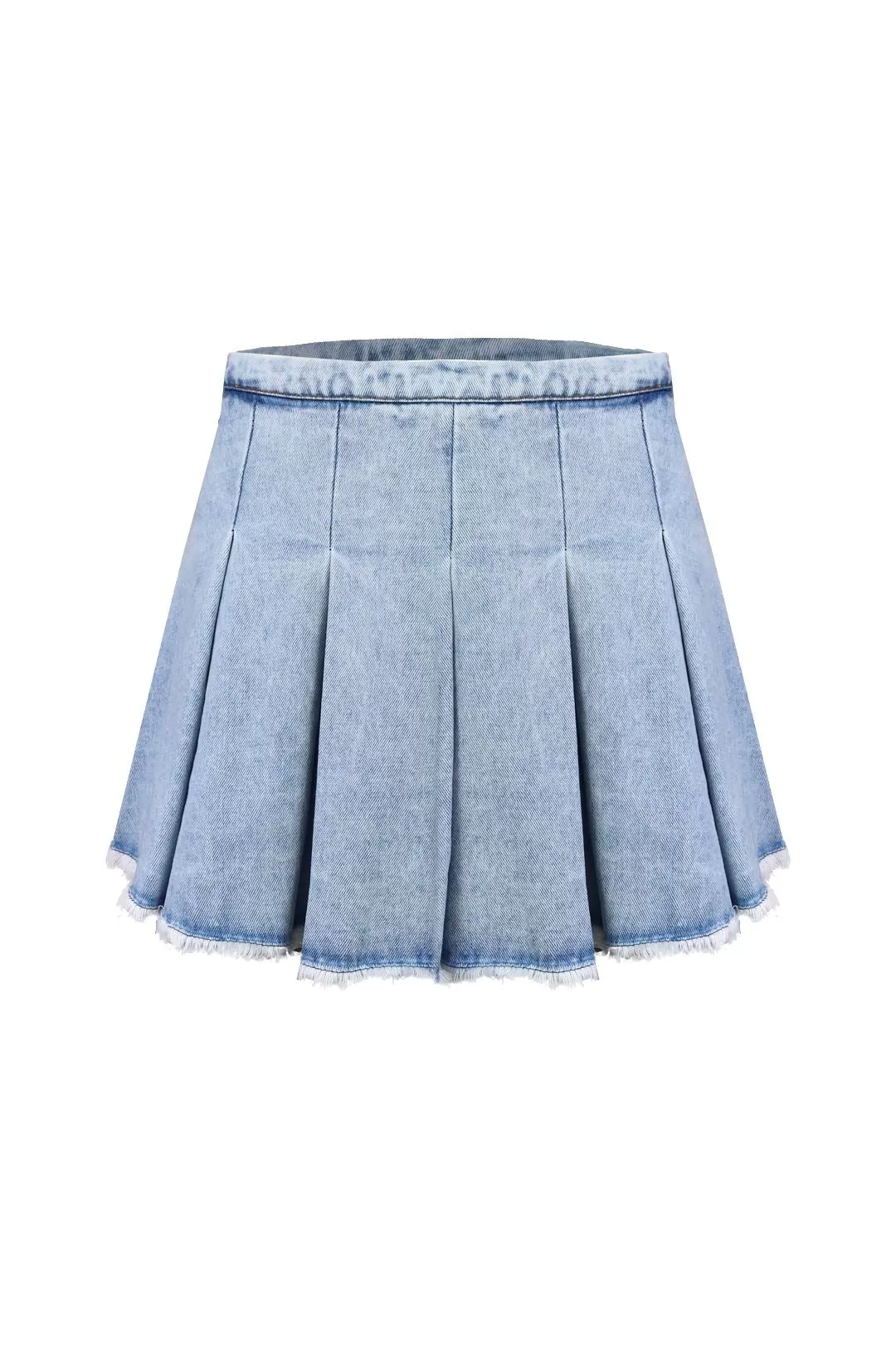 Get it Right Washed Denim Pleated Mini Skirt