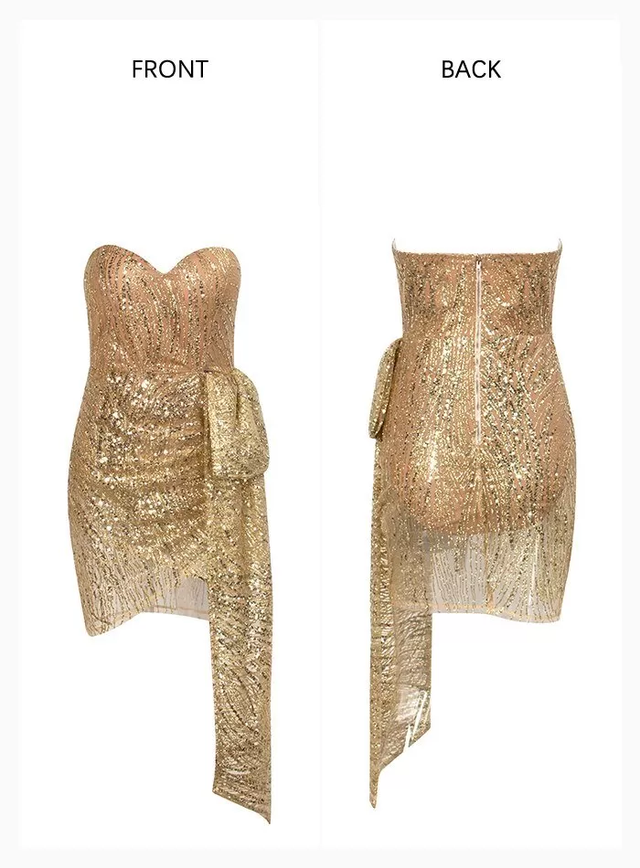 Gold Glitter Glued Material Mini Dress