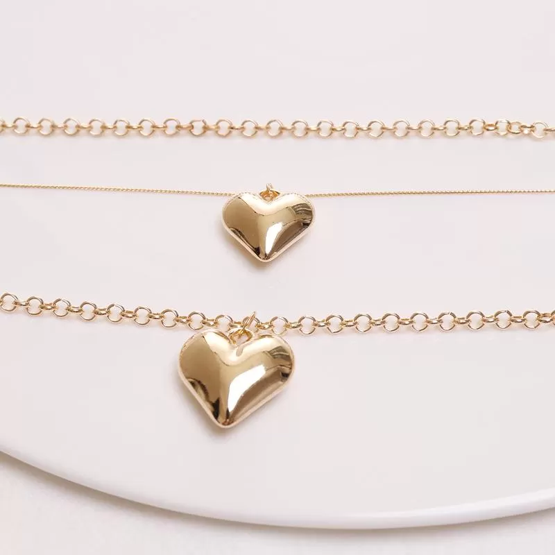 Gold Three-layered Heart Chain Pendant Necklace